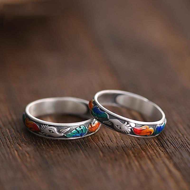 Enamel Colored Nine-tailed Fox ring Retro Ethnic Style Blessing ring Adjustable Opening - Lunaria