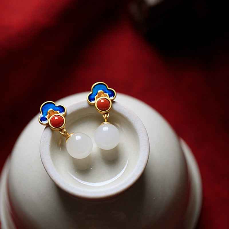 925 Silver Lucy Ruyi Earrings Enamel Retro Drop Earrings - Lunaria