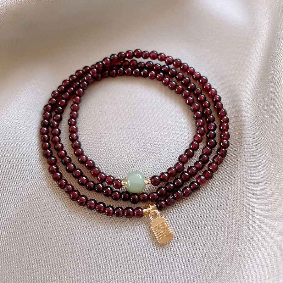 Natural Red Pomegranate Crystal Chinese bracelet Hetian jade lucky bracelet multi-circle - Lunaria