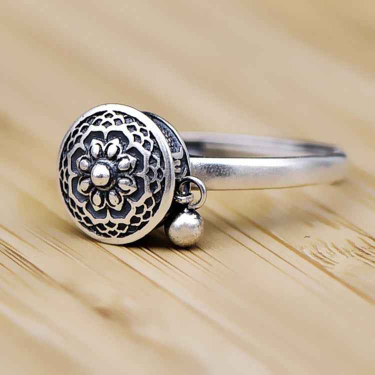 Om Mani Padme Hum Prayer Wheel Ring Open Finger Ring Vintage Lotus Rotating Ring - Lunaria