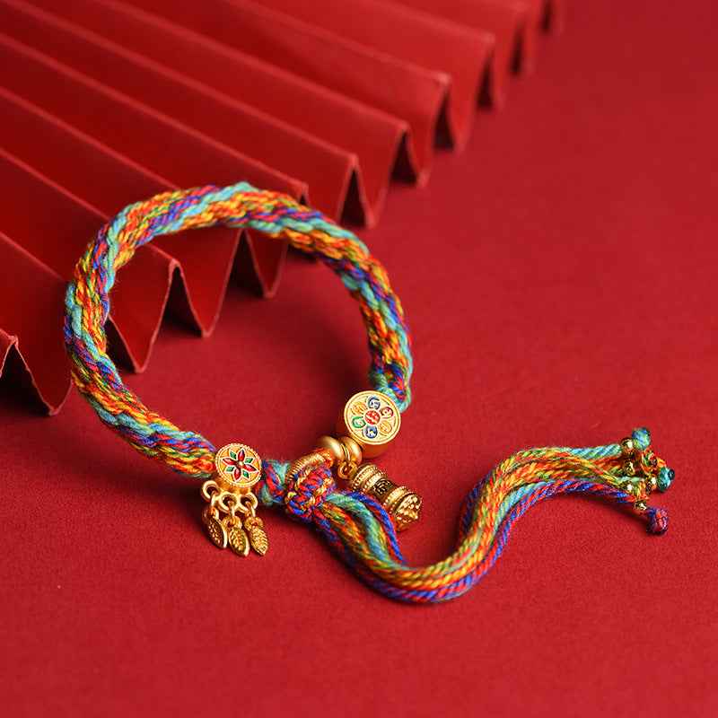 Tibetan Om Mani Padme Hum Dreamcatcher Luck Reincarnation Knot String Bracelet - Lunaria