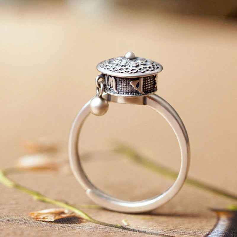 Om Mani Padme Hum Prayer Wheel Ring Open Finger Ring Vintage Lotus Rotating Ring - Lunaria