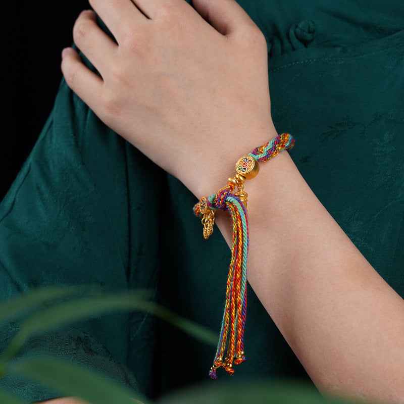 Tibetan Om Mani Padme Hum Dreamcatcher Luck Reincarnation Knot String Bracelet - Lunaria
