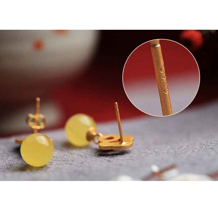 925 Silver Lucy Ruyi Earrings Enamel Retro Drop Earrings - Lunaria