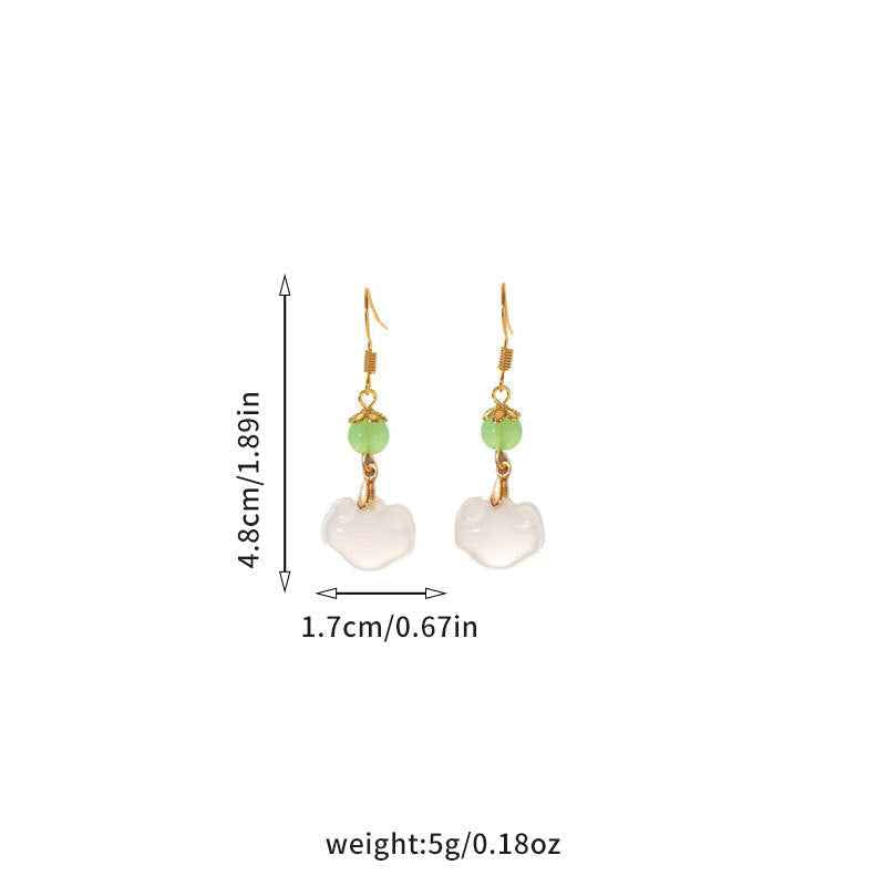 Peace Lock Ear Hooks Retro Hetian Jade Earrings Chinese Style Simple Earrings - Lunaria