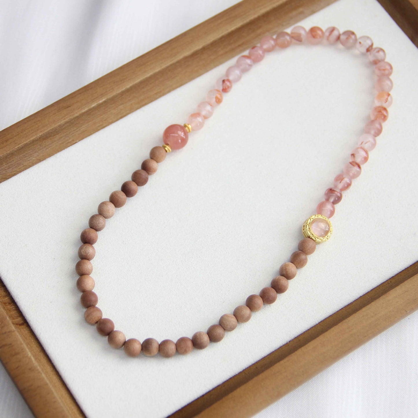 New Chinese Style Luxury Grapefruit Crystal Sandalwood Bracelet - Lunaria