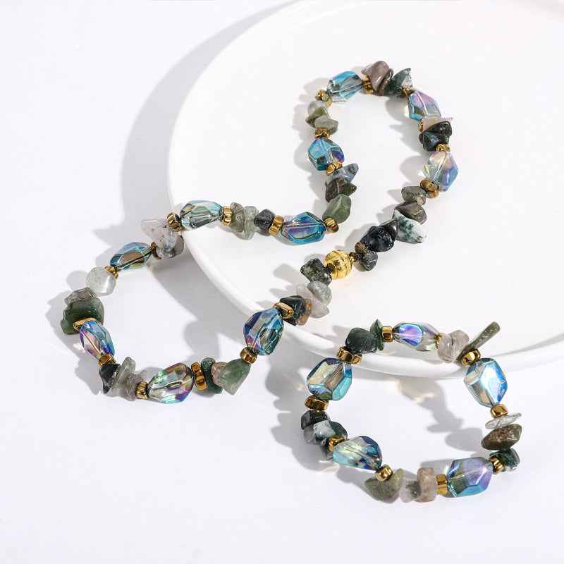 Vintage Natural Stone Agate Crystal Beaded Necklace Clavicle Chain - Lunaria
