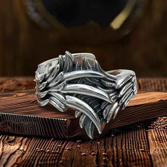 Silver-plated Wing Ring Antique Angel Wings Adjustable Vintage Ring - Lunaria