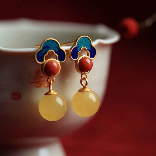 925 Silver Lucy Ruyi Earrings Enamel Retro Drop Earrings - Lunaria