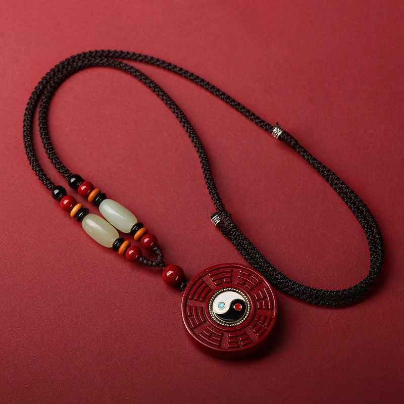 Cinnabar Tai Chi Bagua Rotatable Pendant Zodiac Year Necklace Sweater Chain Pendant - Lunaria