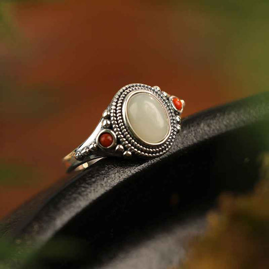 Tibetan Ring 925 Sterling Silver South Red Agate Vintage Jewelry - Lunaria