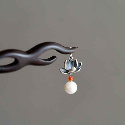 Classical Ebony Lotus Tassel Pendant Blessing Hairpin Exquisite - Lunaria