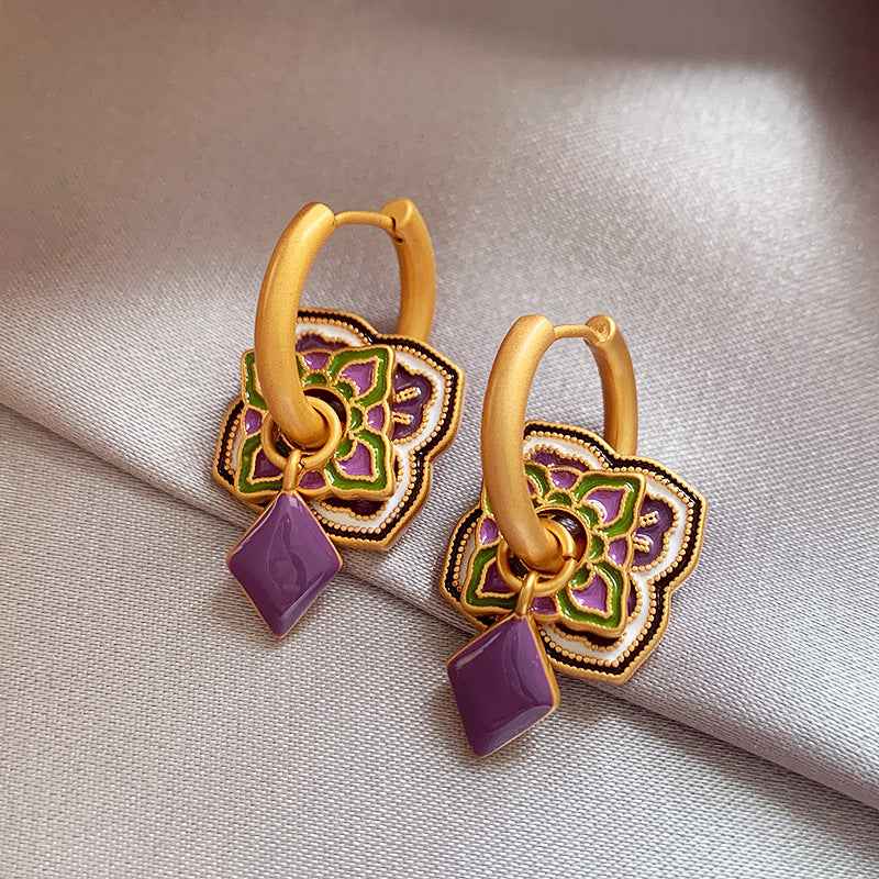 Chinese Style Modern Retro Colored Enamel Flower Ear Clip Earrings - Lunaria