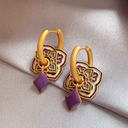 Chinese Style Modern Retro Colored Enamel Flower Ear Clip Earrings - Lunaria