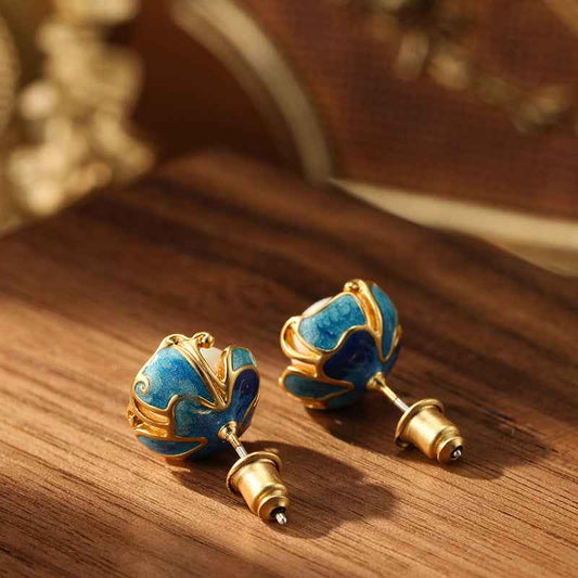 925 Silver Needle Natural Freshwater Pearl Earrings Vintage Enamel Earrings - Lunaria