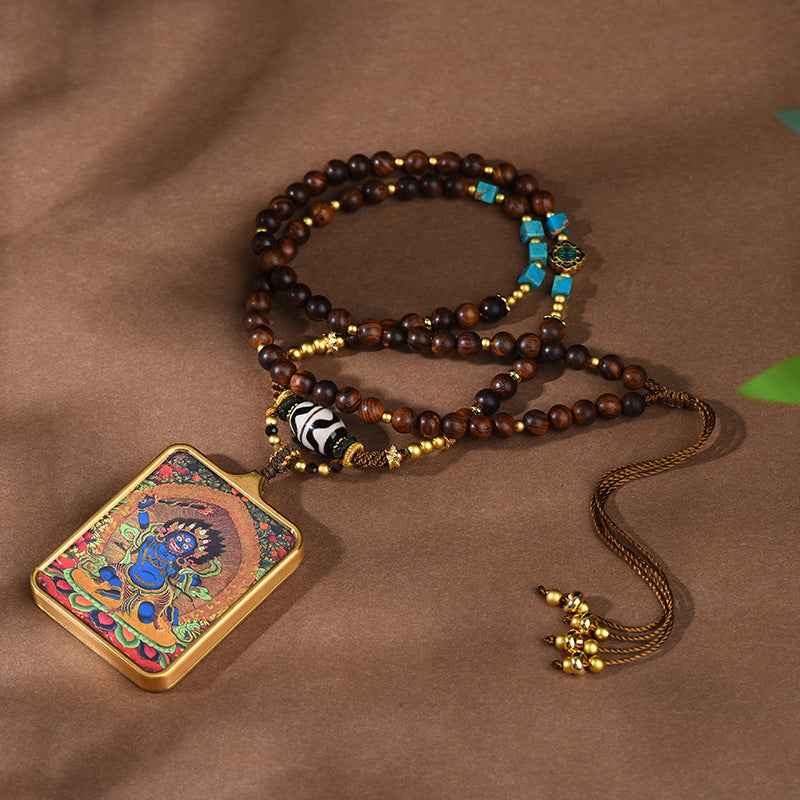 Tibetan Dzi Bead Necklace Thangka Pendant Zakiram Necklace - Lunaria