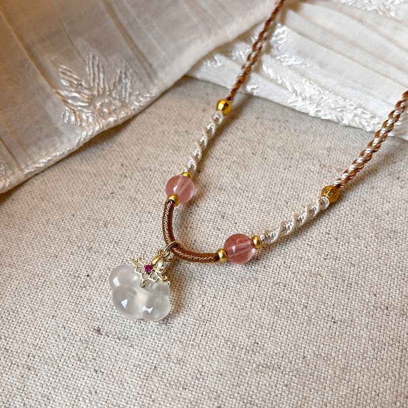 Natural Jade Peace Lock Pendant Necklace Hand-woven Clavicle Chain - Lunaria