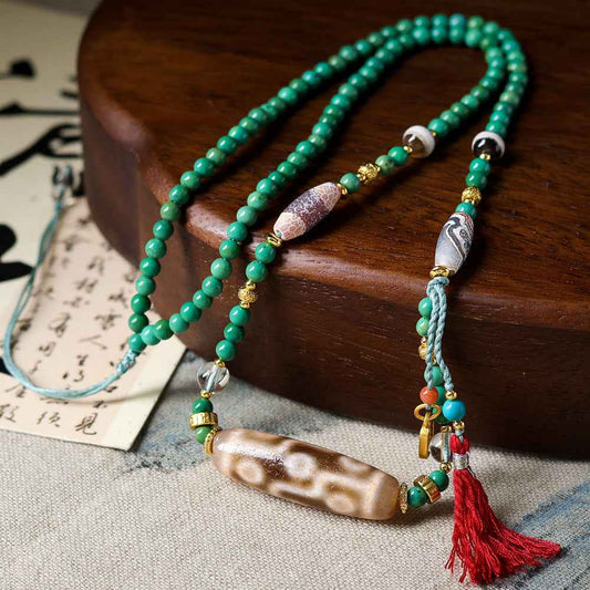 Hand-woven Turquoise Beads Rope Necklace Dzi Tibetan Necklace - Lunaria