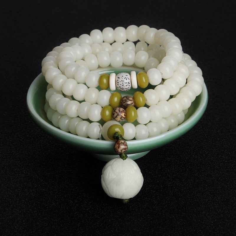 White Jade Bodhi Lotus Mala Harmony Necklace Bracelet - Lunaria