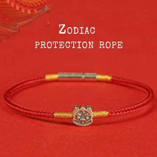 Hand-woven Chinese Zodiac Bracelet 925 Silver Lucky Birth Year Protection Red Rope - Lunaria