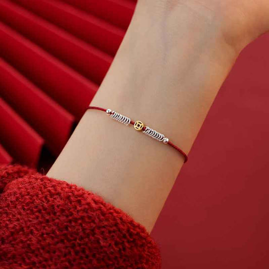 Copper Coin Silver beads red string bracelet protection bracelet - Lunaria