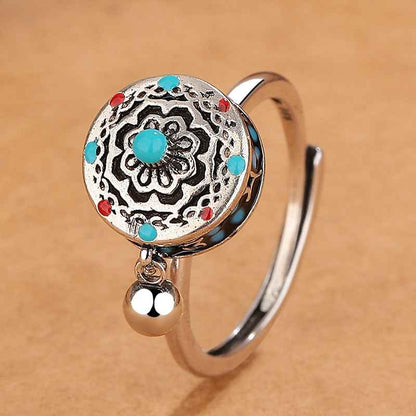 Tibetan Om Mani Padme Hum Enamel Lotus Prayer Rotatable Ring Opening Adjustable - Lunaria