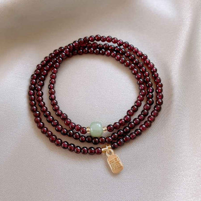Natural Red Pomegranate Crystal Chinese bracelet Hetian jade lucky bracelet multi-circle - Lunaria