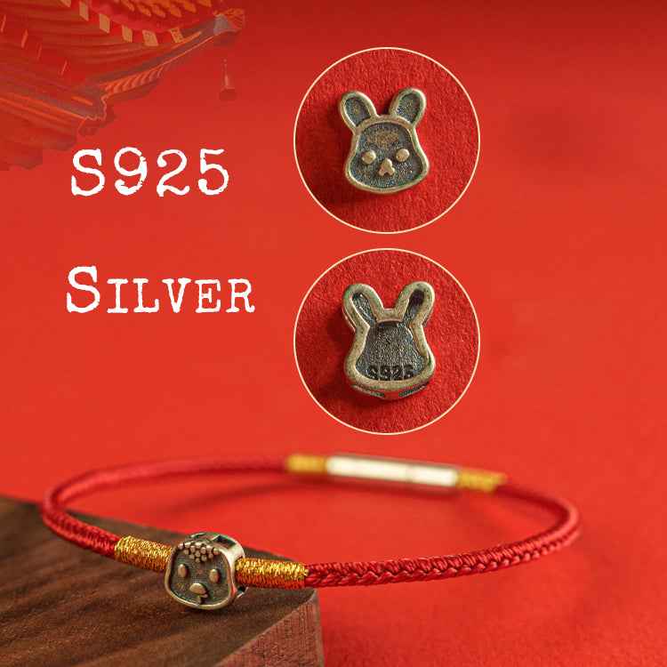 Hand-woven Chinese Zodiac Bracelet 925 Silver Lucky Birth Year Protection Red Rope - Lunaria