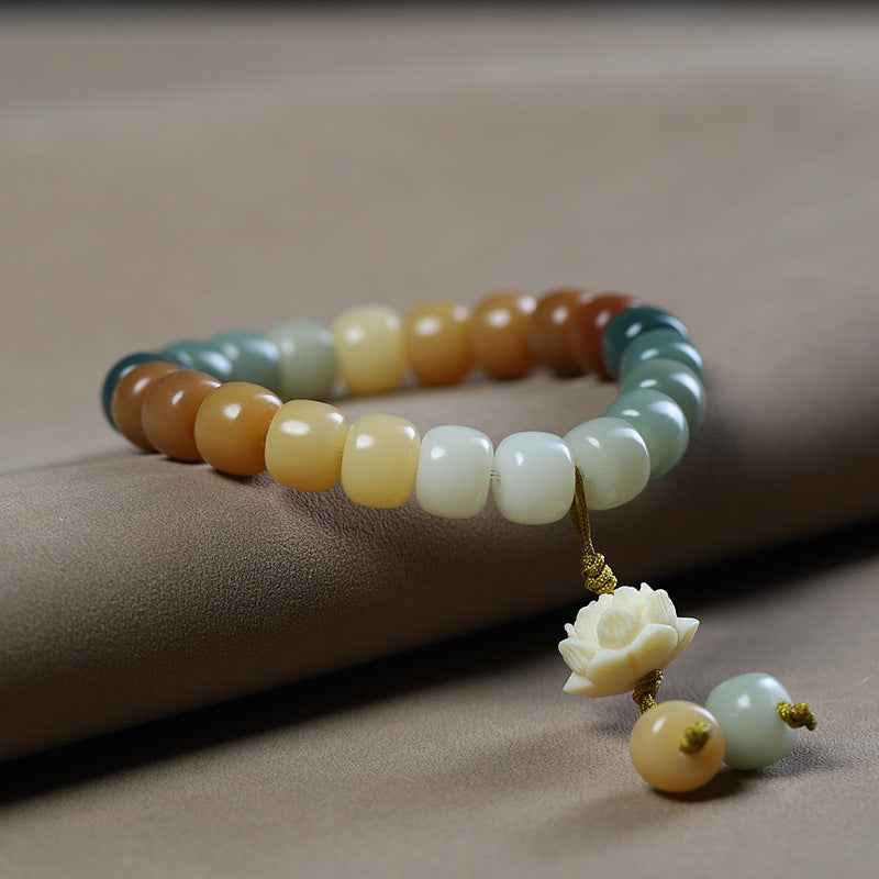 White Jade Bodhi Multi-treasure Bracelet Lotus Pendant Play Bracelet Buddhist Beads - Lunaria