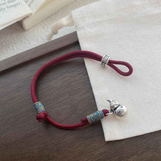 S999 Sterling Silver Gourd Red Rope Bracelet Hand-woven Retro Bracelet - Lunaria