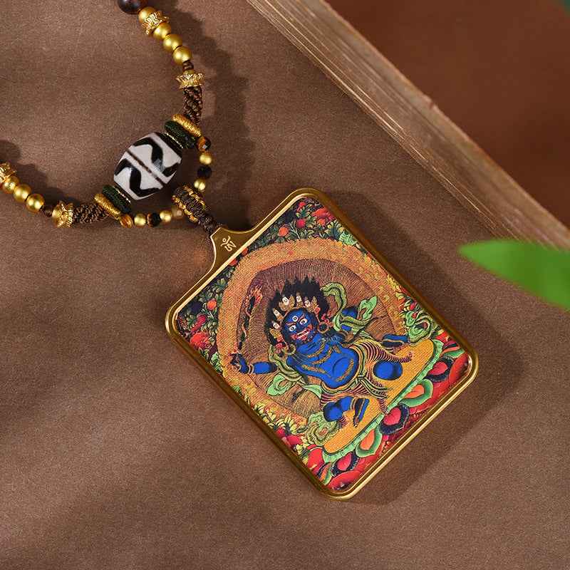 Tibetan Dzi Bead Necklace Thangka Pendant Zakiram Necklace - Lunaria