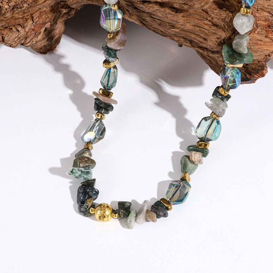 Vintage Natural Stone Agate Crystal Beaded Necklace Clavicle Chain - Lunaria