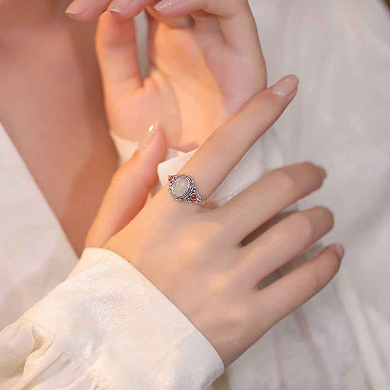 Tibetan Ring 925 Sterling Silver South Red Agate Vintage Jewelry - Lunaria