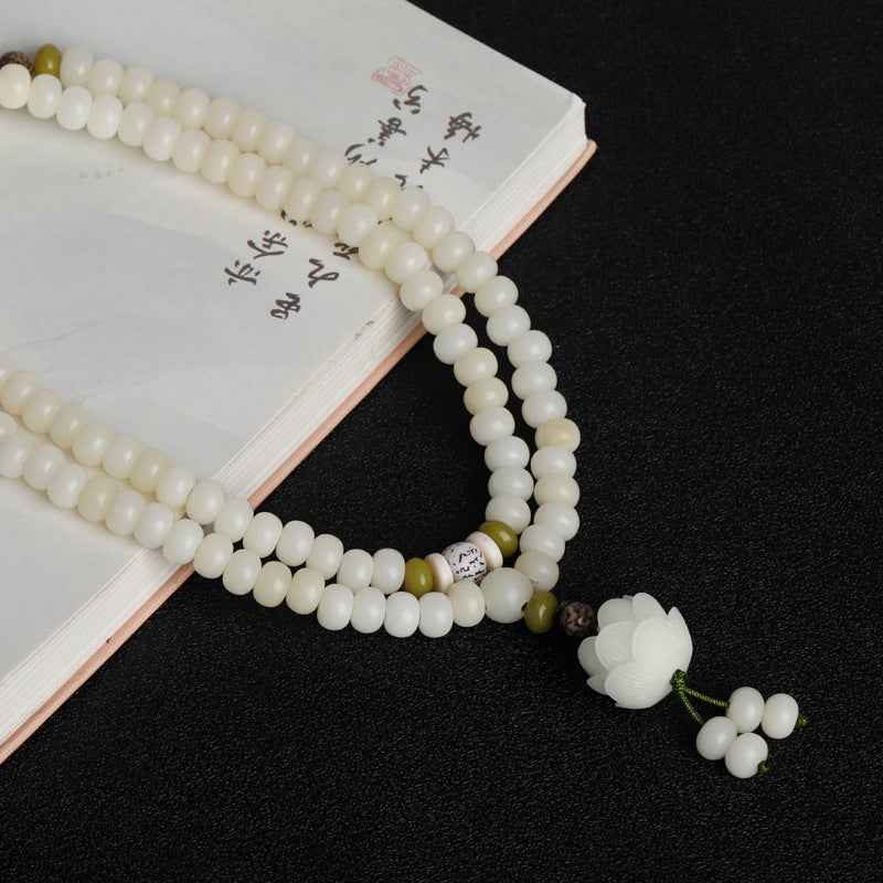 White Jade Bodhi Lotus Mala Harmony Necklace Bracelet - Lunaria