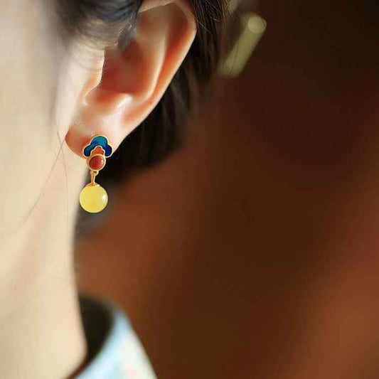 925 Silver Lucy Ruyi Earrings Enamel Retro Drop Earrings - Lunaria