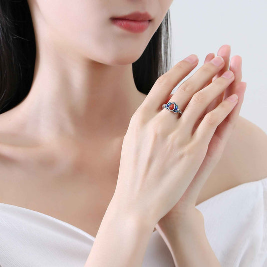 Tibetan Cloisonne Lotus Ring Chinese Style S925 Silver Retro Ring - Lunaria