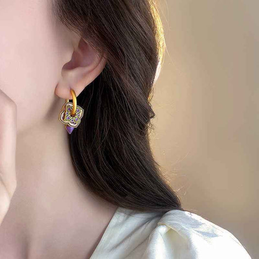 Chinese Style Modern Retro Colored Enamel Flower Ear Clip Earrings - Lunaria