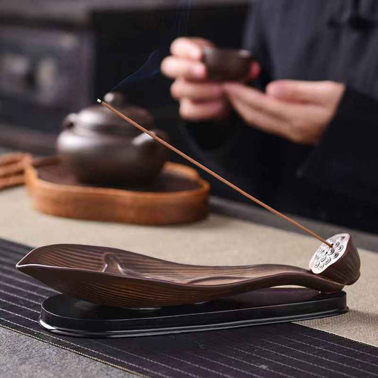 Lotus Pod Zen Healing Brown Ceramic Stick Incense Burner Decoration - Lunaria