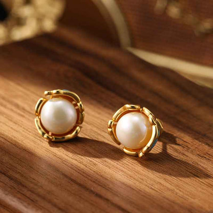 925 Silver Needle Natural Freshwater Pearl Earrings Vintage Enamel Earrings - Lunaria