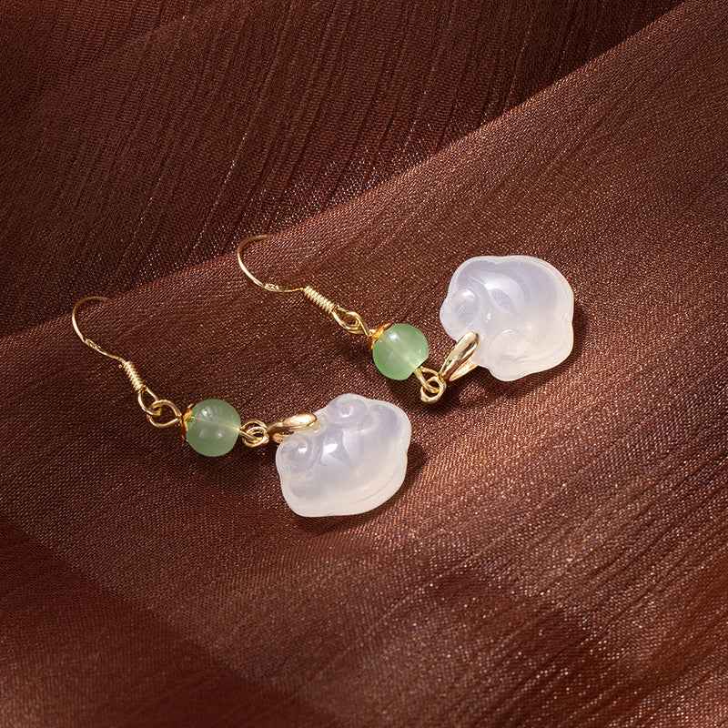 Peace Lock Ear Hooks Retro Hetian Jade Earrings Chinese Style Simple Earrings - Lunaria