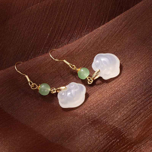 Peace Lock Ear Hooks Retro Hetian Jade Earrings Chinese Style Simple Earrings - Lunaria