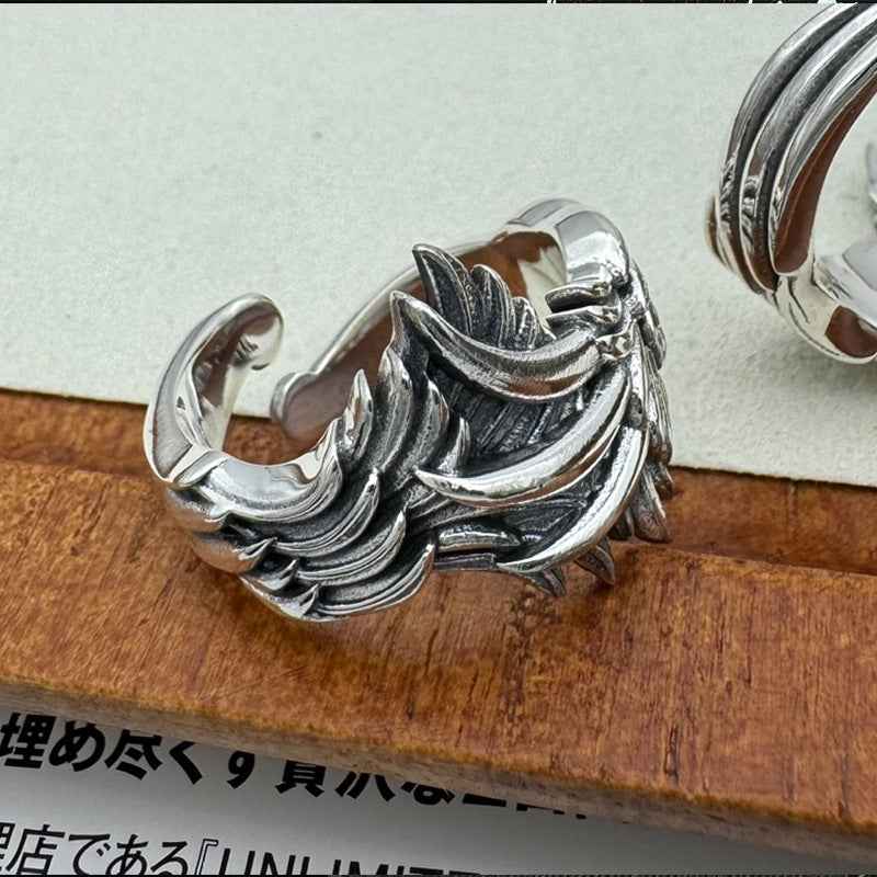 Silver-plated Wing Ring Antique Angel Wings Adjustable Vintage Ring - Lunaria