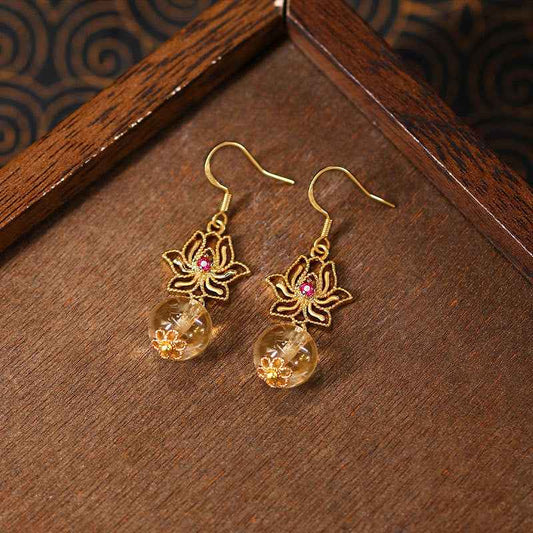 Natural Citrine Earrings Exquisite 925 Silver Needle Chinese Style Earrings - Lunaria
