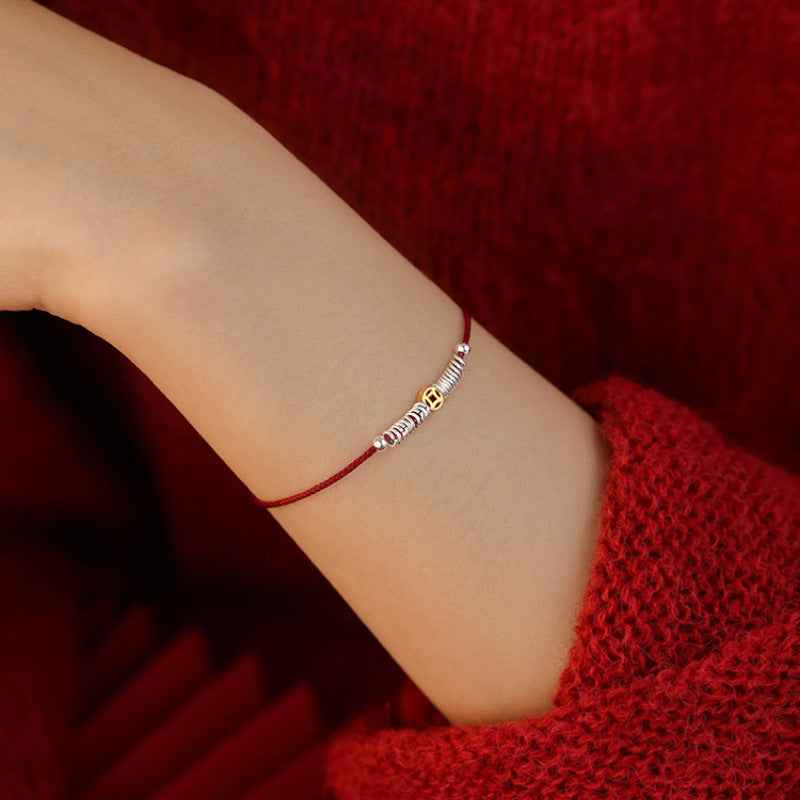Copper Coin Silver beads red string bracelet protection bracelet - Lunaria