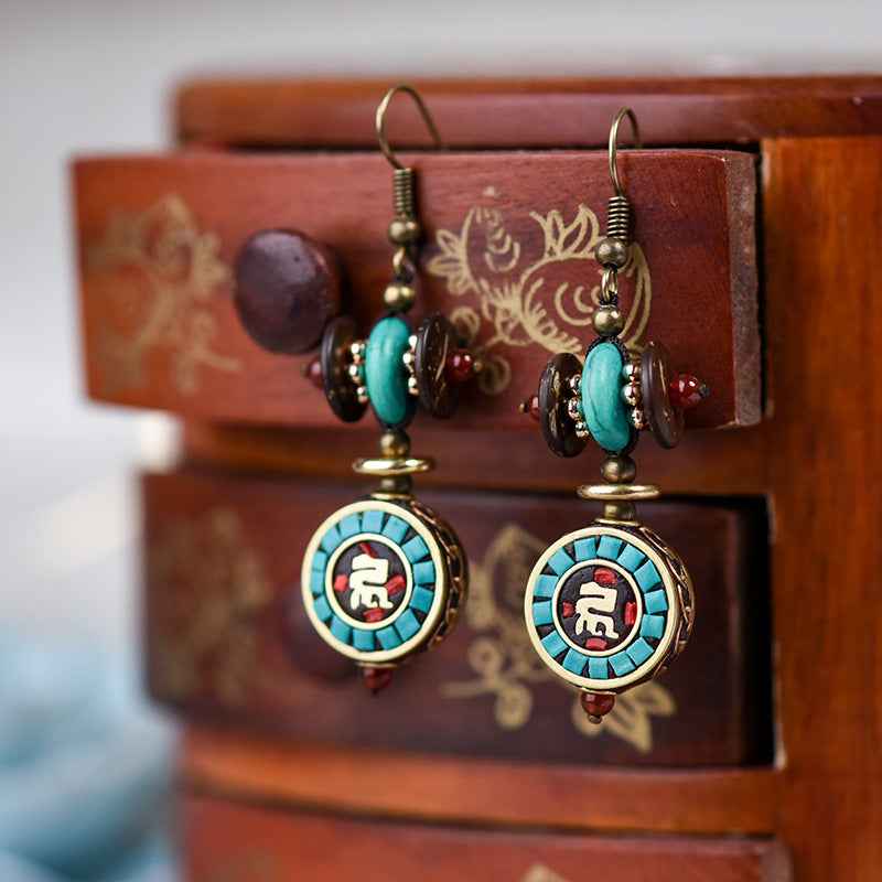 Nepalese Exotic Tibetan Earrings Ethnic Style Personalized Handmade Earrings - Lunaria