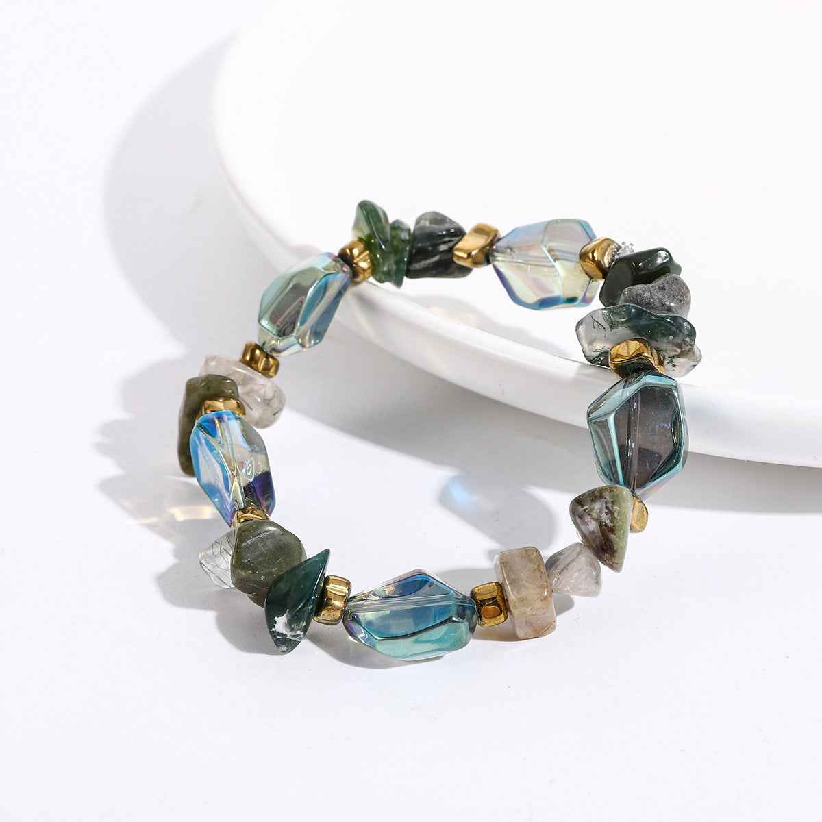 Vintage Natural Stone Agate Crystal Beaded Bracelet Irregular Stone - Lunaria