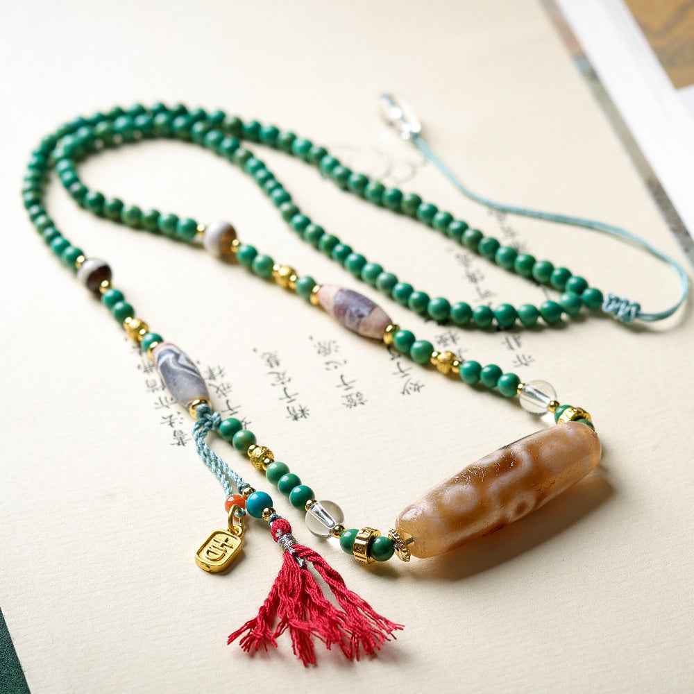 Hand-woven Turquoise Beads Rope Necklace Dzi Tibetan Necklace - Lunaria
