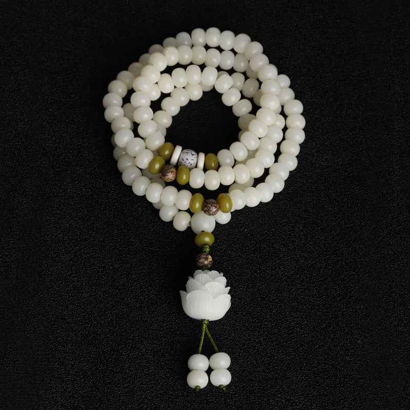 White Jade Bodhi Lotus Mala Harmony Necklace Bracelet - Lunaria