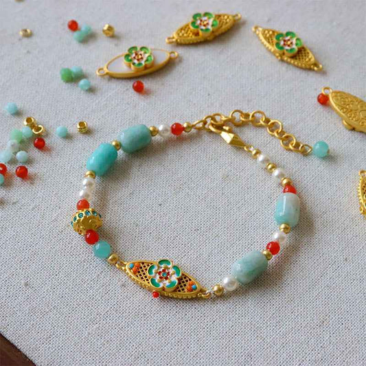 Vintage Colored Enamel Oil-Drop Flower Bracelet France Style - Lunaria