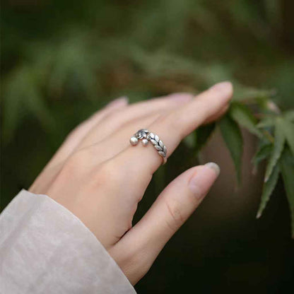 Vintage Silver Wheat Ear Bell Ring Adjustable Blessing Ring - Lunaria